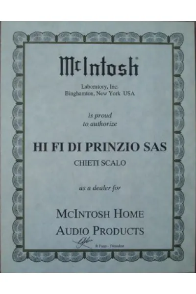 Certificato Ufficiale McIntosh 